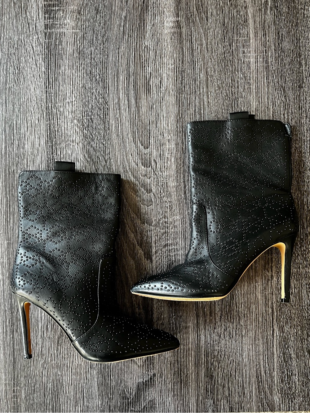 Vince Camuto Black Rhinestone Studded Pointed-Toe Stiletto Booties | Size 8